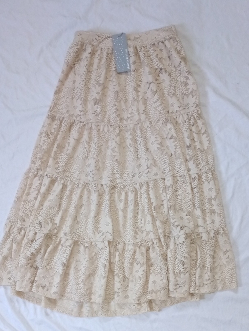 Daniel Rainn Cream Tiered Lace Maxi Skirt